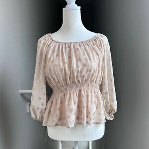 NWT Francesca’s Anett Pink Sparkle Polka Dot Peplum Top XS